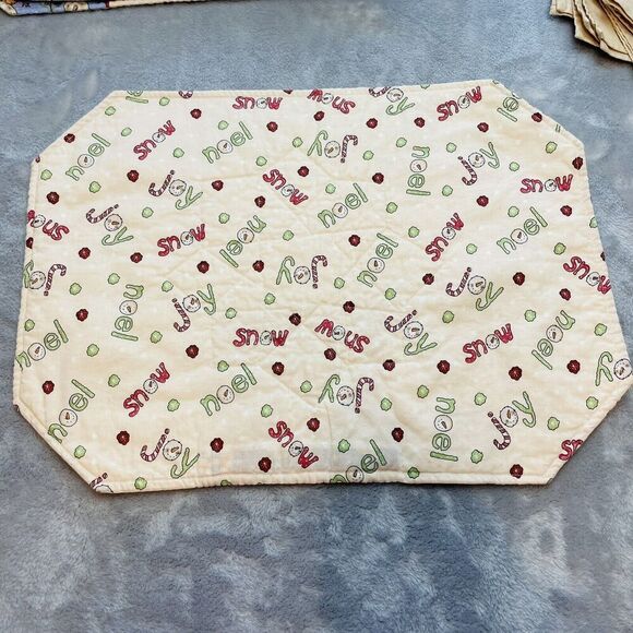 Holiday Christmas Placemat Set (6) Reversible Snowmen Joy Noel Mats Napkins - Picture 3 of 6
